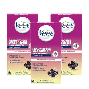 Veet Leg and Body Hair Remover Cold Wax Strips, 40 ct (Pack of 3)