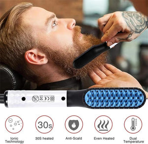 2 in 1 Hair Straightener Flat Iron Brush, Ceramic Straight Teeth Straightening Hot Air Comb for Home Salon, Dual Voltage Curling Wand - Fast 30S Heating - Anti-Scald,White