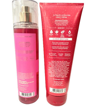 Bath &amp Body Works - Strawberry Pound Cake - 2 pc Bundle - Fine Fragrance Mist and Ultimate Hydration Body Cream (Packaging Design Varies)