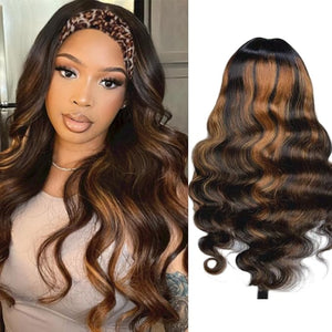 Headband Wig Human Hair Body Wave Headband Wigs for Black Women human hair 1b/30 color Wear and Go Glueless Wig 100% Brazilian Virgin Human Hair Headband wig 150% Density(22inch)