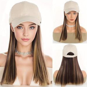 Baseball Cap with Hair Extensions Hat Wig Adjustable Hat Attached Short Straight 16 Synthetic Hairpiece for Women Ginger Brown Mix Bleach Blonde