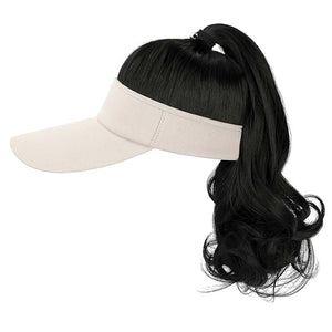 Visor Hat Wig for Women Baseball Cap Wig with Curly Synthetic Hair Extensions Ponytail Cap Wig Sun Hat with Hair Wig