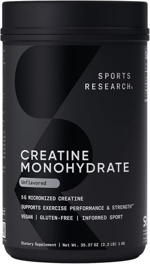 Sports Research Creatine Monohydrate - Gain Lean Muscle Improve Performance and Strength and Support Workout Recovery - 5 g Micronized Creatine - 35.27 oz