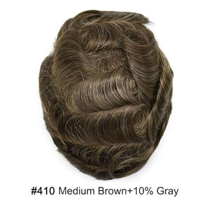 LYRICAL HAIR Toupee for Men Hair System Replacement Monofilament Mens Toupee Hairpiece Durable Poly Coated NPU Around Wig for Men Human Hair Piece Unit 120% Density 6X8 #410 Medium Brown+10% Gray