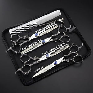 Professional Japanese Hair Scissors - 440C Stainless Steel/Rose Razor Edge (6-inch, 4pc Set)