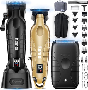 KEMEI Hair Clippers for Men Professional Barber Clippers and Trimmers Set Foil Shaver for MenCordless Hair Clippers and Barber Kit Hair Cutting Kit KM-2293Gold KM-PG2290D KM-T95