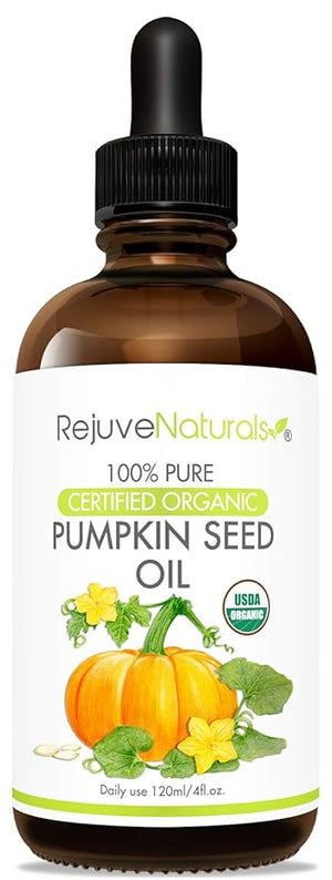 Organic Pumpkin Seed Oil (LARGE 4-OZ Bottle) USDA Certified Organic 100% Pure Cold Pressed. Boost Hair Growth for Eyelashes Eyebrows &amp Hair. Overactive Bladder Control for Men &amp Women. Mois