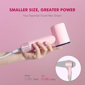 Mini Travel Hair Dryer for Women 110000 RPM High-Speed Pink Small Blow Dryer Portable Hairdryer for Fast Drying Low Noise Thermo-Control Compact Hair Dryer with Magnetic Nozzle