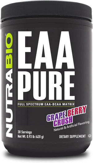 NutraBio ? EAA Pure ? 9 Amino Acids ? Muscle Repair and Recovery 30 Servings Grape Berry Crush ? Pre or Post Workout ? All Day Recovery