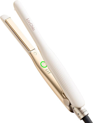 Small Flat Iron 1/2 inch Pencil Flat Iron for Edge Short Hair Pixie Cut and Bangs French bob Iron for Edges with Anti-Pinch Designwith Anion Function-Dual Voltage for Travel (White)