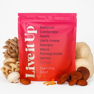 LIVE IT UP | Feel The Beet: Mushroom Focus &amp Energy Superfood Beetroot Powder with Adaptogens