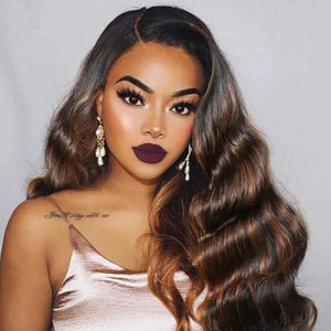 UNice Ombre Brown Highlight Body Wave Human Hair Weave 1 bundle 24 inch Brazilian Remy Hair Dark Root Blonde Human Hair Weaves Extension Piano Color TFB30
