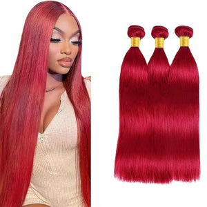 Red Bundles Human Hair Straight 3 Bundles 12 12 12 Inch Unprocessed Brazilian Virgin Remy Light Red Bundle Hair Weave Burgundy Straight Bundle Human Hair Extensions