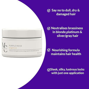 Purple Hair Mask - Tones Blonde Silver Brassy Hair - Deep Conditioning with Argan Oil ProVitamin B5 - Hydrating Repairing - Vegan Sulfate and Paraben Free - 8.45 fl oz