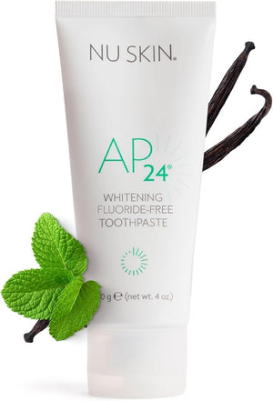 Nu Skin AP 24 Whitening Fluoride - Free Toothpaste | AP 24 Blend | Vanilla Mint Flavor | Brightens Teeth | Removes Surface Stains | Prevents Dental Cavities &amp Plaque | Enamel-Safe | 4 oz | 1 Pack