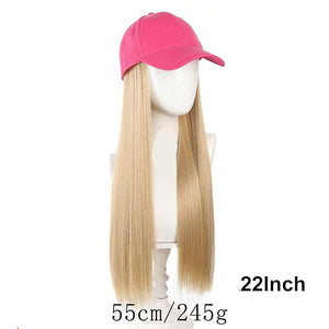 Baseball Cap with Attached Long Blonde Hair Extension Pink Hat with 22 Inch Straight Synthetic Hair.Heat Resistant Fiber Synthetic Hair for Fashion Women Hot Pink Baseball Cap