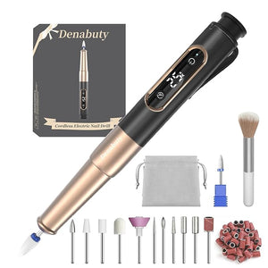 Nail Drill Cordless Electric Nail File 12 in 1 with LED Display Nail Drill Machine Professional Portable Rechargeable E File for Gel Acrylic Manicure Pedicure Set with 5 Speeds Black