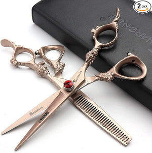 Professional Japanese Hair Scissors - 440C Stainless Steel/Rose Razor Edge (6-inch 2pc Set) with Gift Scissors Bag