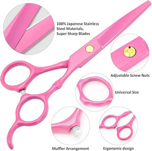 Professional Hair Cutting Scissors Sets Stainless Steel Barber Hairdressing Scissors Multifunctional Salon Thinning Scissors Straight Shears Tools for Men Women Home Use (Pink)