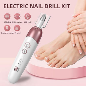 Cordless Electric Nail File Set Portable Electric Nail Drill MachineProfessional Manicure Pedicure Kit 5 Speeds Hand Foot Care Tool for Calluses Thick Nails Grind Trim Polish