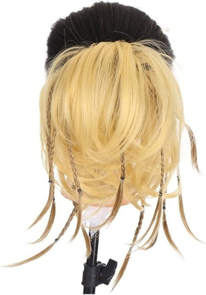 HIHELO Synthetic Straight Bun with Braids Extension Messy Bun Ponytail Hair Hoop Hair Accessories for Women Natural Wigs (Color : 03)