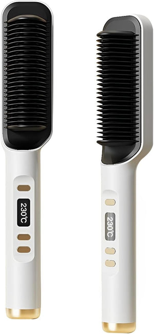 110V Negative Ion Hair Straightener Styling Comb, 2 in 1 Hair Straightener Comb and Curling Comb for Dry Hair and Wet Hair, Fast Heating,Anti-Scald, Professional Hair Care (Elegant White)