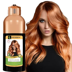 HERBBY Hair Color Shampoo for Gray Hair Coverage&ampColor Transform with 9 Herbal Extracts ?Long Lasting(6-8 Weeks)ShinyEvenly ColoredInstant Hair Dye Shampoo&ampConditioner500 Ml (GINGER CARAME