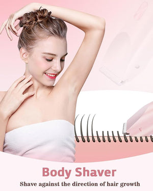 Bikini Trimmer for Women, Dual-Head Women's Electric Razor, 2-in-1 Electric Shaver for Women Pubic Hair/Legs/Arms/Underarm/Face, IPX7 Waterproof Wet/Dry Use (Rose Pink)