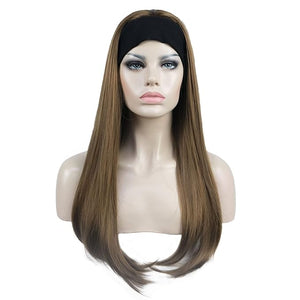 Aimole Long Straight 3/4 Women's Wigs Hair Piece Synthetic Hair with Black Headband (12 Light Reddish Golden Brown)