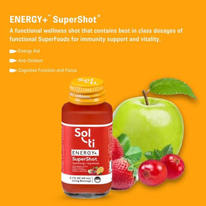 Sol-ti Organic Energy+ SuperShot Drink Caffeine Boosts Energy and Focus SuperFood Cold-Pressed Mixed Fruit Juice Blend 12 Pack (2.1 Fl oz)