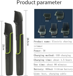 Rechargeable Body Trimmer for Men Skin-Gentle Wet and Dry Shave Hair Trimmer for Head &amp Body 6 Lengths 5 Combs and Case Electric ShaverUSB Charging Type