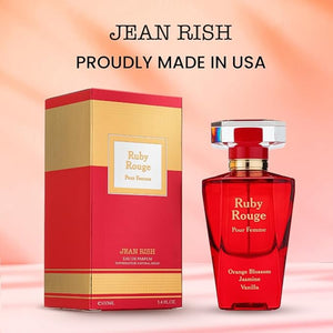 Jean Rish Ruby Rouge Eau De Parfum for Women (3.4 Fl Oz / 100ml) with Orange Blossom Jasmine Vanilla - Long Lasting and Luxury Fragrance