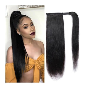 Hair Buns Hair Piece Long Straight Hair Ponytail Extensions 12-26 Inch Wrap Around Ponytail Brazilian Real Hair Ponytail Black Wig Hair Bun Hair Accessories For Girls ( Color : Black  Size : 12inches