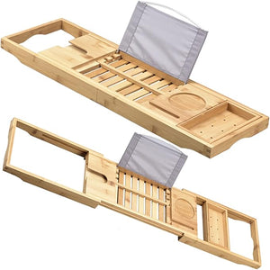 Bathtub Box Tray Telescopic Bamboo Basin Tray Sliding Towel Rack Telephone Rack and Adjustable Book Reading Rack Bath Table with Bookshelves Tablet Computer Slot