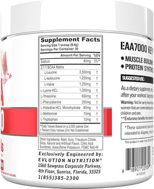 Evlution Nutrition EAA7000 - Pre &amp; Post Workout Powder - Muscle Building + Recovery Supplement - 7g Essential Amino Acids + 5g BCAAs - Endurance + Energy Support - 30 Servings - Watermelon Splash