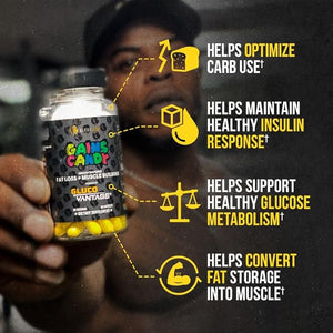 ALPHA LION Gains Candy, Supplement Pills That Support Weight Loss, Muscle Building, Decrease Body Fat, Upgrade Energy &amp; Workout Performance, 60 Capsules (DHB Berberine-GlucoVantage¢ç)