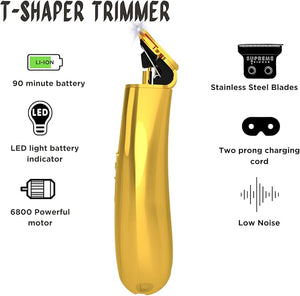Supreme Trimmer T-Shaper ST5200 ? Gold Cordless Liner &amp Beard Edger for Men | Professional Zero Gap Barber Clippers | Lightweight Long Battery LED Display
