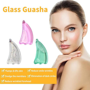 Reusable Glass Gua Sha for Face - Hot &amp Cold Compress Facial Massager to Reduce Puffiness &amp Redness Relaxing Skin Care Tool Self Care Gift for Women &amp Men (Pink)