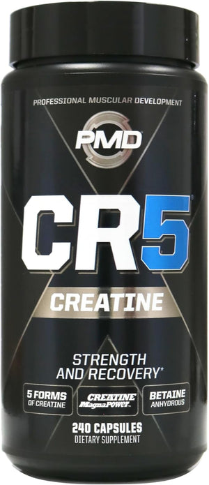 PMD Sports CR5 Professional Creatine Complex - Improved Recovery Reduce Soreness Lean Muscle Mass Gainer - Power 5 Creatine Blend for Strength Endurance and Recovery (240 Creatine Capsules)