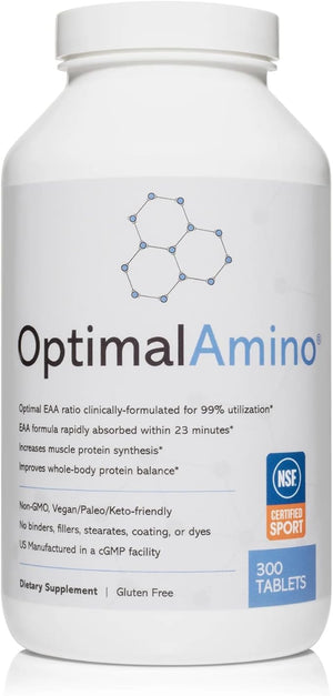 OptimalAmino Tablets (300 Count) | 99% Utilized Essential Amino Acid (EAA) Supplement Increase Muscle Recovery BCAA Protein Pre/Post Workout | NSF Certified for Sport¢ç Certified