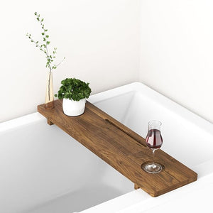 Premium Bathtub Tray for Freestanding Bath Large &amp Thick 35¡± Acacia Wood Luxury Bath Tray for Tub Anti-Tip Non-Toxic Adjustable Bathtub Trays for Tub with Bathroom Accessories Holder
