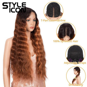 Style Icon 30 Inches Lace Front Wigs Deep Wave Wig Synthetic Wig (Middle Part Lace Wig, TTOL 99A/340C/145T)