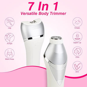 7 in 1 Bikini Trimmer and Shaver Kit for Women,Lady Hair Removal Epilators for Leg Face Arm Bikini Armpit Public Hairs IPX6 Wet and Dry Use Cordless Rechargeable Whole Body Trimmer and Shaver Kit