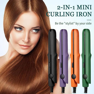 Mini Dual Purpose Curling Iron 2025 New 2 in 1 Mini Curling Wand &amp Flat Iron Hair Straightener Portable Travel Curling Wand for Women Short Hair Hair Straightener for All Hair Types (Purple)