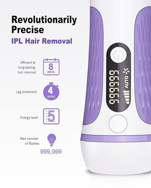 IPL Laser Hair Removal Device Permanent for Women &amp; Men, 999,999 Flashes Safe Effective Lasting Hair Remover, Alternative to Salon, for Face Arms Armpit Legs Bikini Area Whole Body Home Treatment