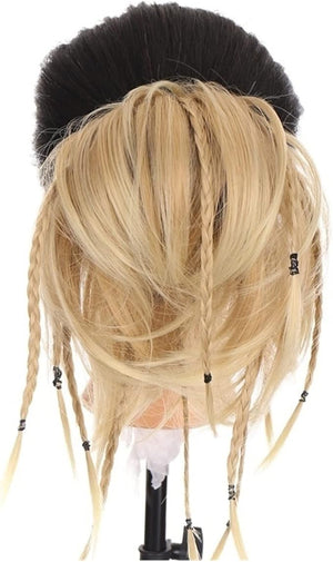 HIHELO Synthetic Straight Bun with Braids Extension Messy Bun Ponytail Hair Hoop Hair Accessories for Women Natural Wigs (Color : 01)
