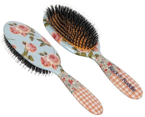 Rock &amp Ruddle Natural Mixed Boar Bristle Hair Brush for Women and Kids (Large 21 cm) - Perfect for Wet or Dry Hair Detangling Smoothing Blowdrying - Designed &amp Made in UK - Pink Gingham Desi