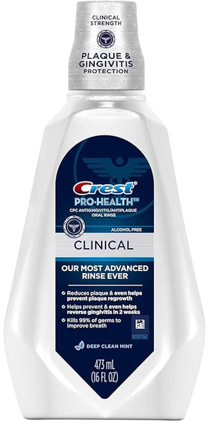 Crest Pro-Health Clinical Mouthwash with CPC Alcohol Free Gingivitis Treatment Deep Clean Mint 473 Ml (16 fl oz) 4 Count