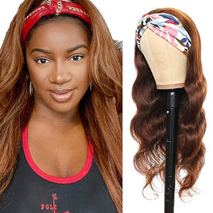 P4/27 Body Wave Headband Wig Brown And Honey Blonde Human Hair Headband Wig 130% Density Grade 8A Brazilian Remy Hair Machine Made Wigs 20 Inch