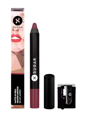 SUGAR Cosmetics Matte As Hell Crayon Lipstick With Free Sharpener, Long-Lasting Matte Lip Crayon - 25 Lily Aldrin (Mauve Pink)